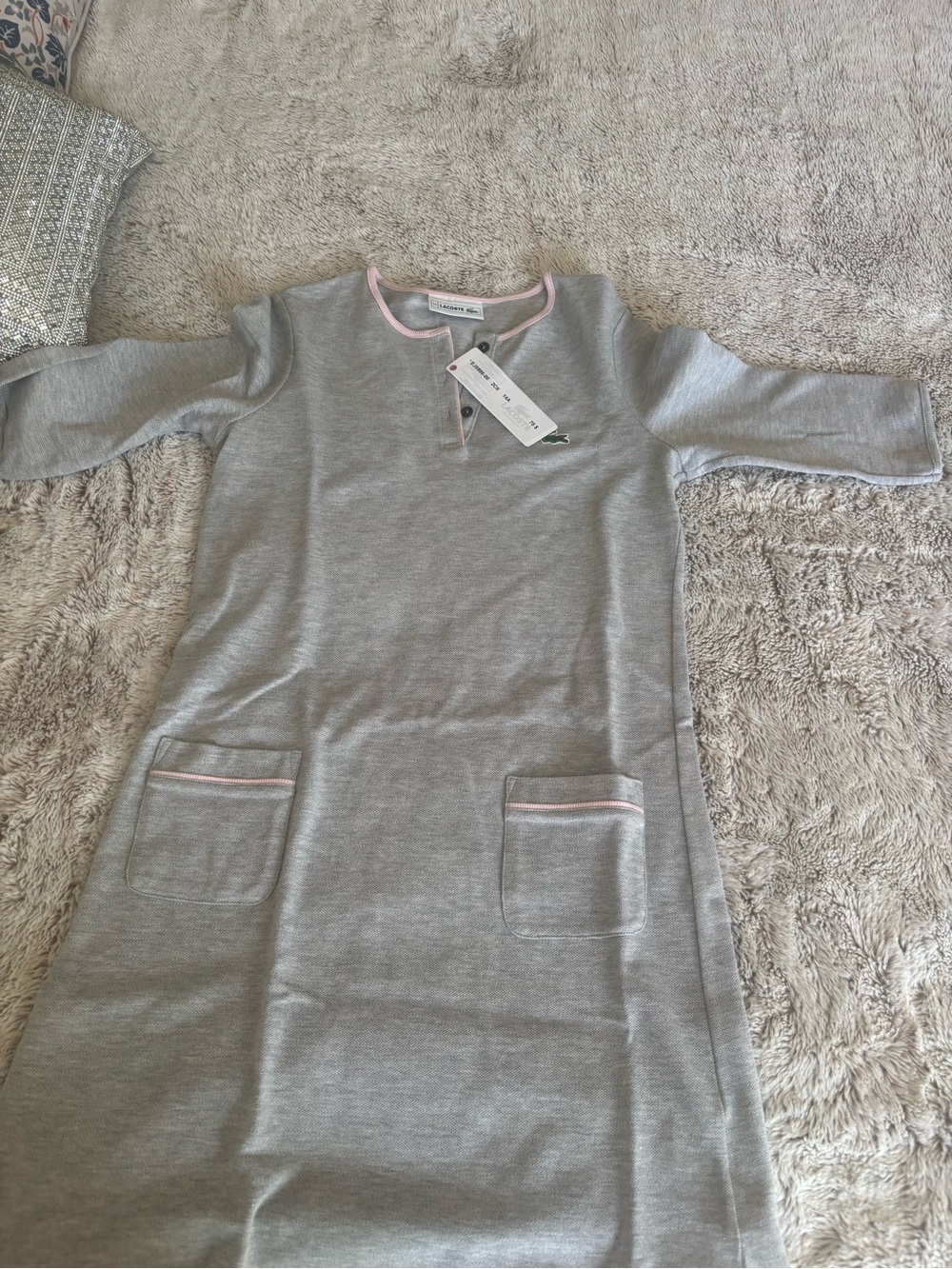 Lacoste NWT grey dress with pink trim